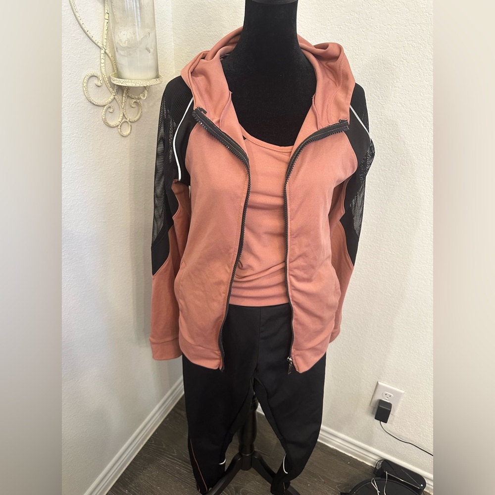 Stylish Pink and Black Zip-Up Hoodie & Pants Activewear Set